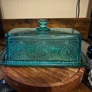 The Pioneer Woman Teal Glass Butter Dish